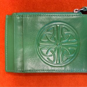 Green BRIOMHAR LEATHER WALLET w/RFID PROTECTION Celtic Minimalist